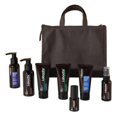 Labochy Shea Butter Oil Travel Kit, 7-Piece Hair Care Set with Travel Bag, Sulfate Free Shampoo & Conditioner,Hair Masks, Heat Protection Spray & Argan Oil